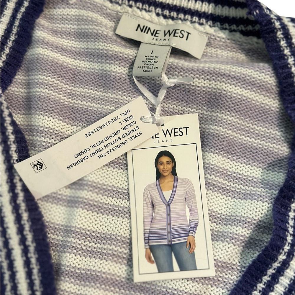 NINE WEST Women's Ombre Striped Button Up Sweater Size Large - Picture 5 of 7